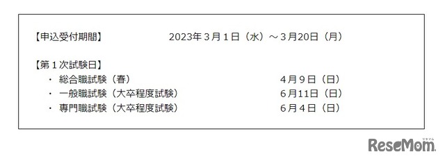 2023年の国家公務員採用総合職試験（春）日程