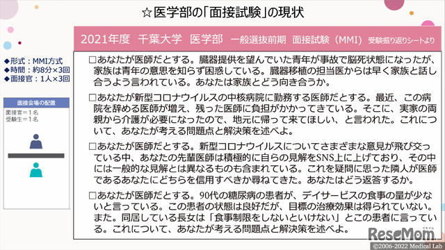 医学部の「面接試験」の現状（千葉大学の例）