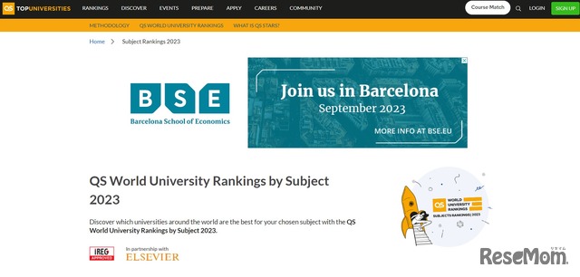 QS World University Rankings by Subject2023
