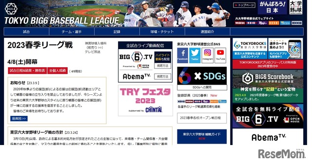 東京六大学野球2023春季リーグ戦