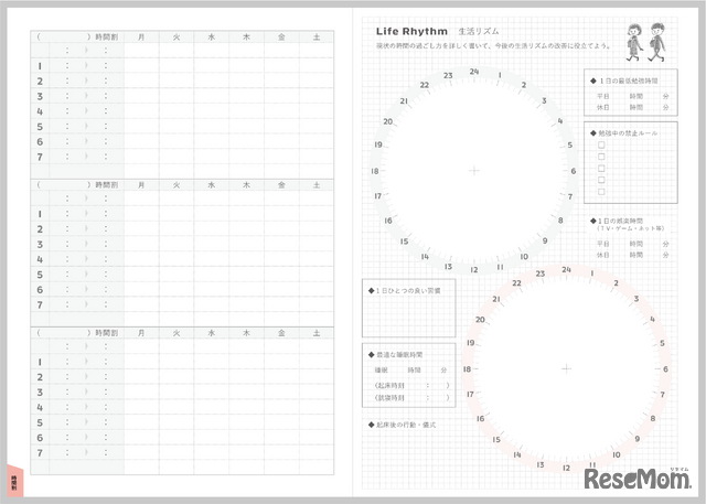 見開きレイアウト 時間割・習慣表