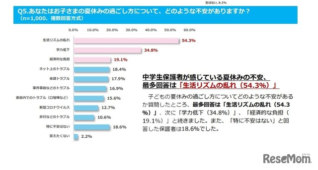 あなたはお子さまの夏休みの過ごし方について、どのような不安がありますか?