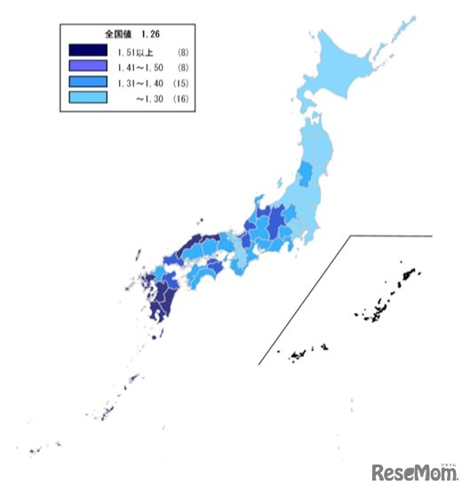 都道府県別にみた合計特殊出生率
