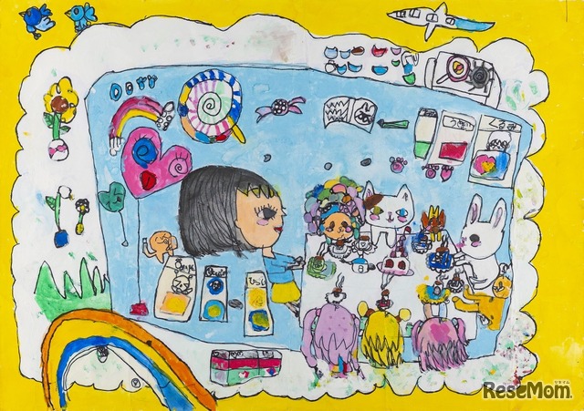 【第21回DMMゴールド】絵画部門小学校1～2年生の部　稲垣來桃さん「ねえねえ　きいてよ　お人形さん」