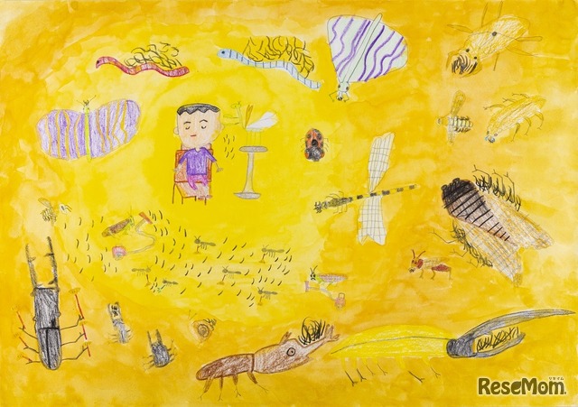 【第21回DMMゴールド】絵画部門小学校3～4年生の部　阿部颯哉さん「昆虫たちの床屋さん」