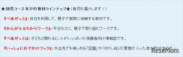 幼児コース年少の教材ラインナップ