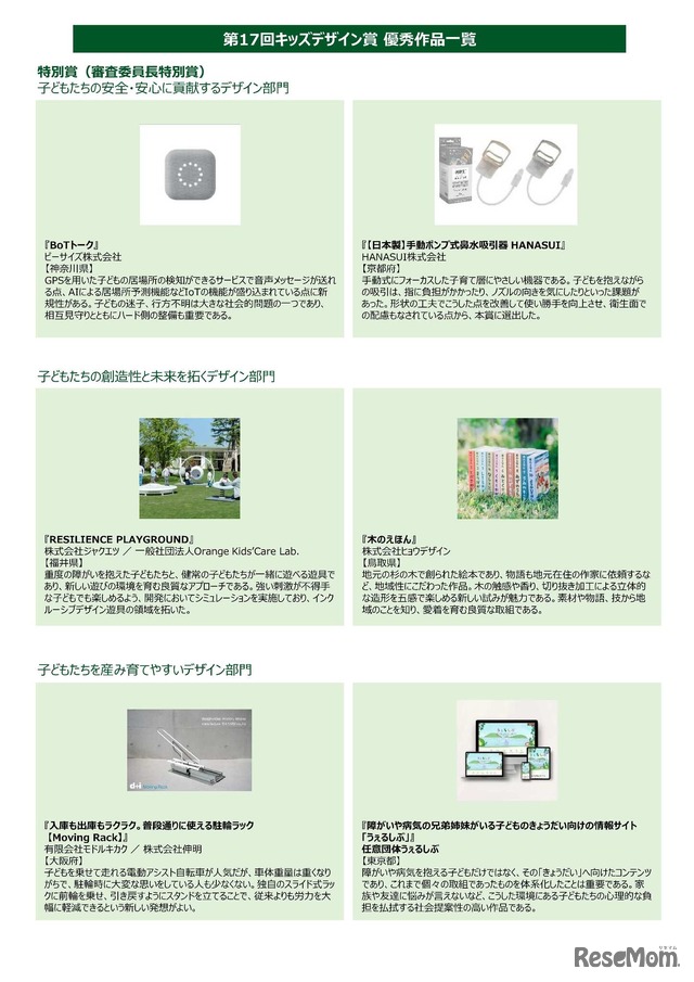 第17回キッズデザイン賞 優秀作品一覧