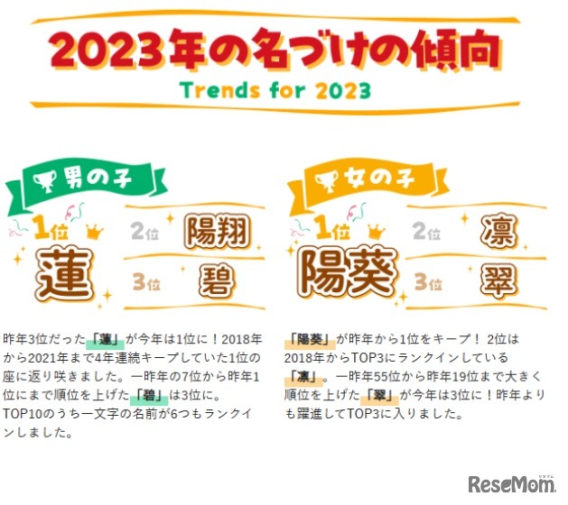 2023年の名づけの傾向