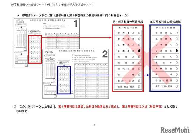 地理歴史、公民「不適切なマーク例」