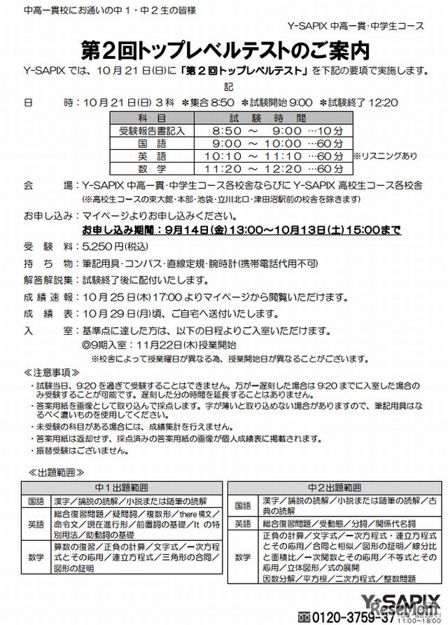 「第2回トップレベルテスト」開催要項