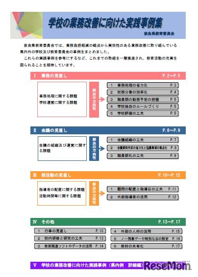 奈良県教育委員会　学校の業務改善に向けた実践事例