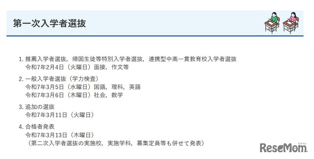 令和7年度鹿児島県公立高等学校入学者選抜日程（第一次入学者選抜）