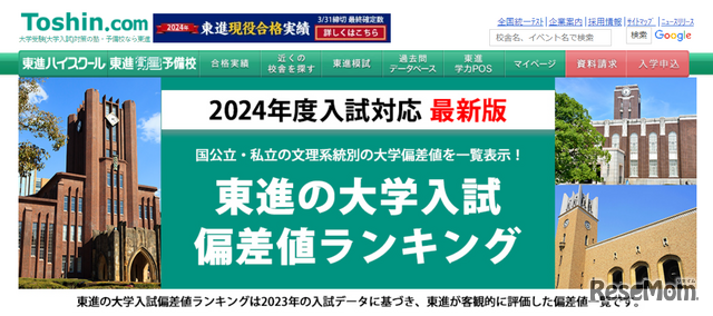 東進の大学入試「偏差値ランキング」2024年度入試対応