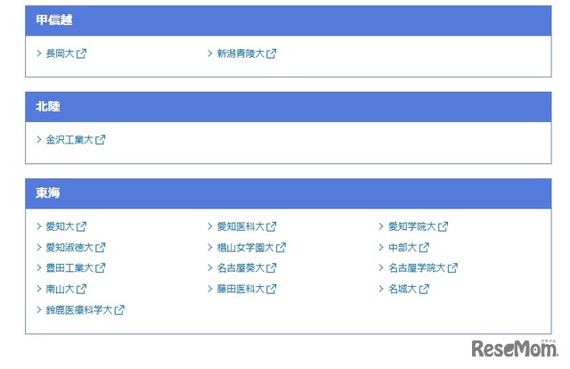 甲信越、北陸、東海