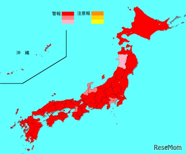 インフルエンザ流行レベルマップ（2025年第2週）