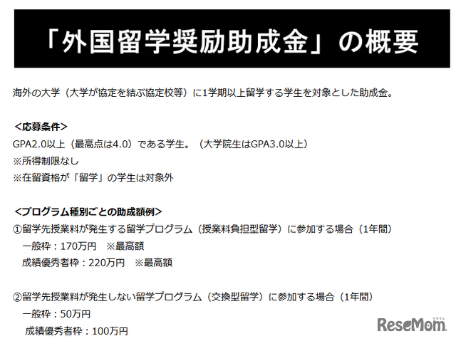 「トップユニバーシティ留学奨励助成金」