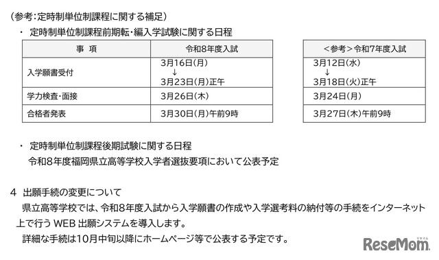 令和8年度（2026年度）福岡県立高等学校入学者選抜日程