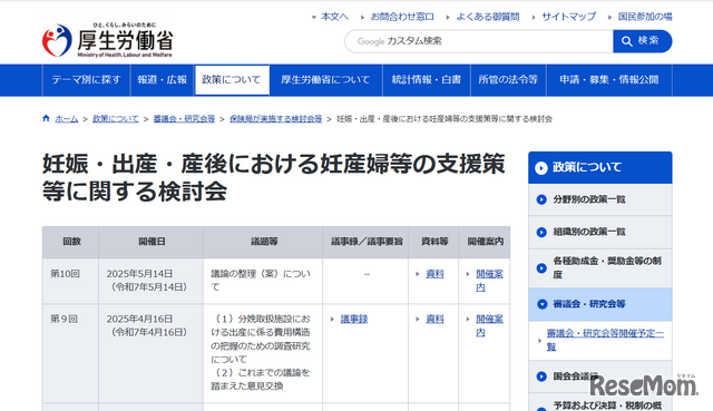 第10回「妊娠・出産・産後における妊産婦等の支援策等に関する検討会」議論の整理（案）