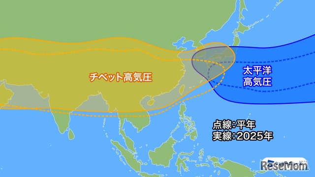 2025年の猛暑ピーク時の天気図イメージ