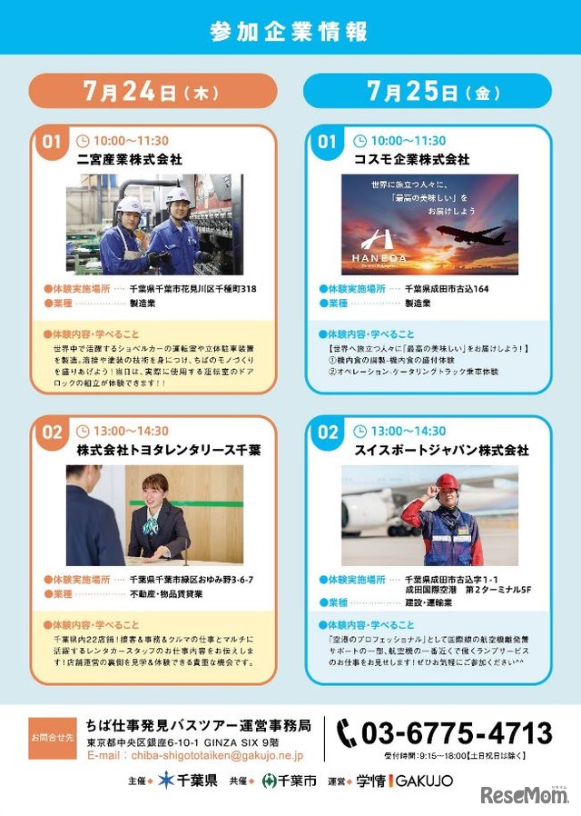 ちば仕事体験ツアー（高校生向け）