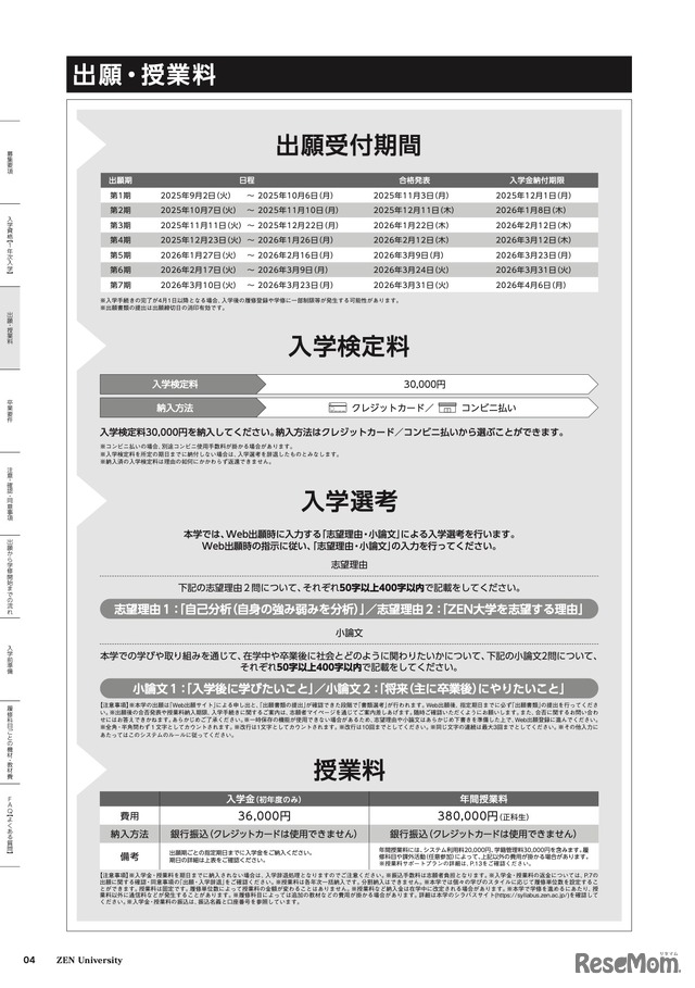 出願・授業料