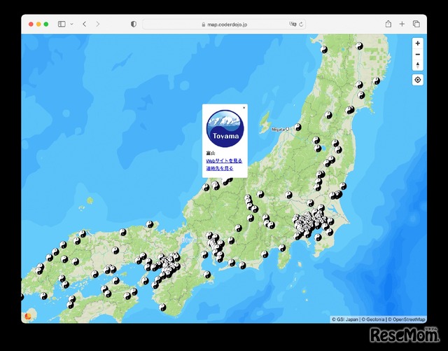 日本含む世界中の CoderDojo を地図から探せるアプリ「DojoMap」の画面
