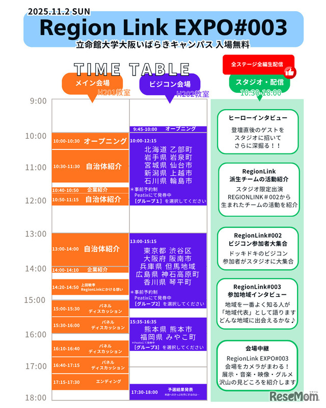 RegionLink EXPO#003 Osaka　タイムテーブル公開