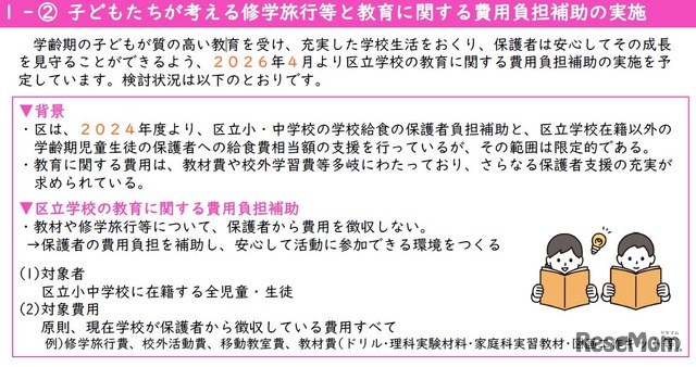 子供たちが考える修学旅行等と教育に関する費用負担補助の実施