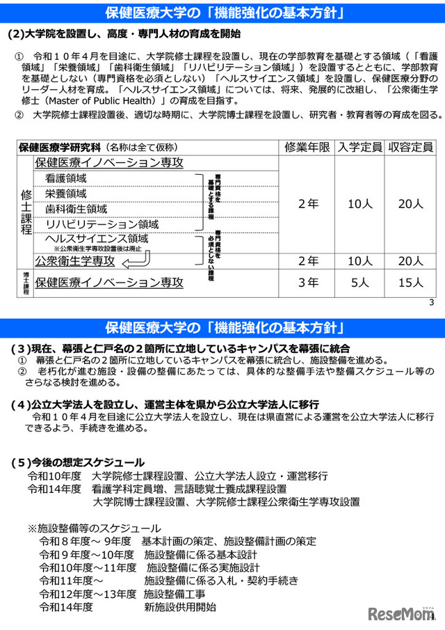 保健医療大学の「機能強化の基本方針」