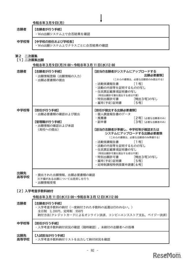 2026年度滋賀県立高等学校入学者選抜実施要項（フローチャート）【全日制課程・定時制課程】
