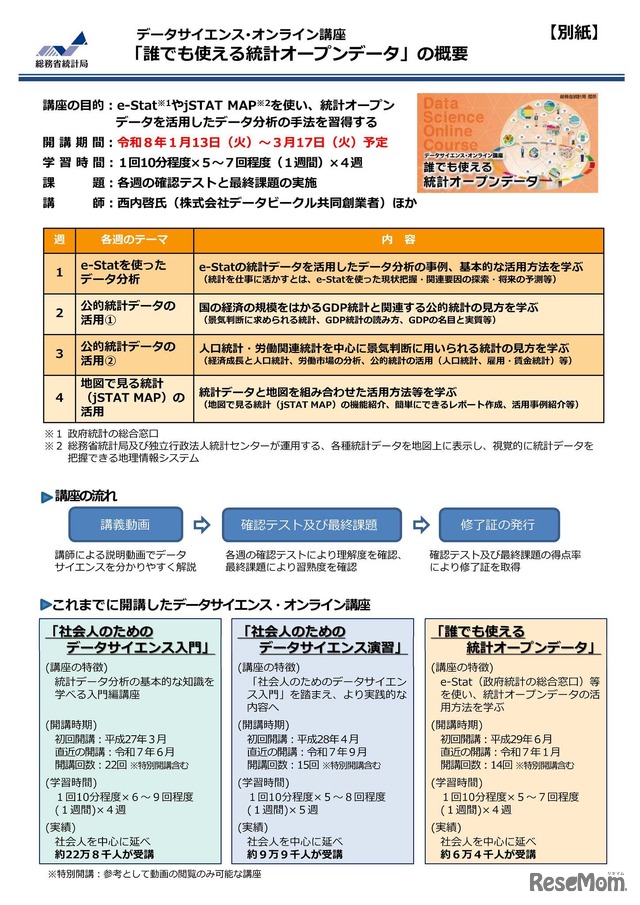 データサイエンス・オンライン講座「誰でも使える統計オープンデータ」概要