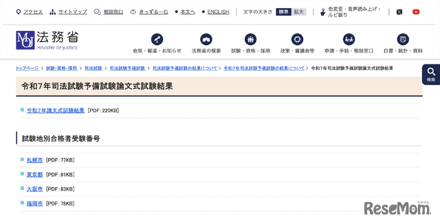 令和7年司法試験予備試験論文式試験結果