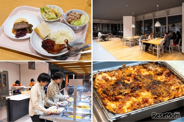 毎日の食事はカフェテリアでのブッフェ形式。和・洋・中・多国籍…日替わりメニューが並ぶ。