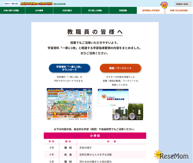 学習資料「一家に1枚 地球」特設Webサイト「教員の皆様へ」