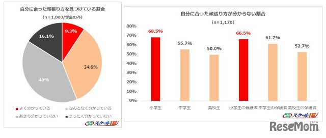 自分にあった頑張り方を見つけている割合／自分にあった頑張り方がわからない割合
