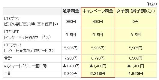 キャンペーン適用時の利用料金