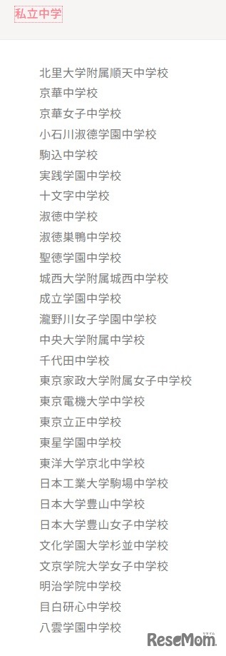 参加校：私立中学