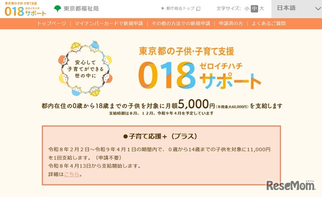「018サポート」と「子育て応援＋」