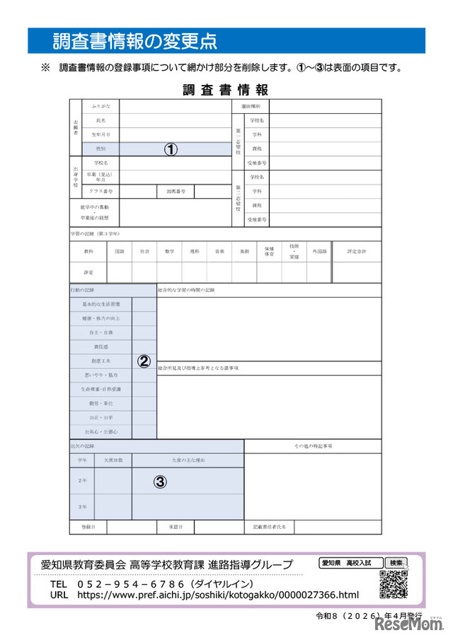 リーフレット「公立高校の入試の調査書情報が変わります！」