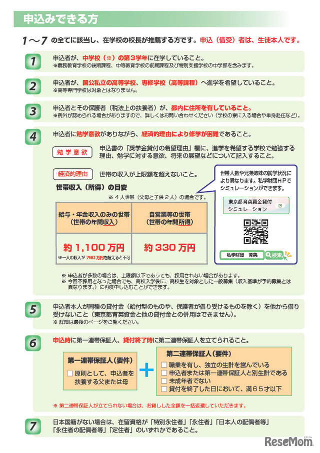 リーフレット「東京都育英資金のご案内」