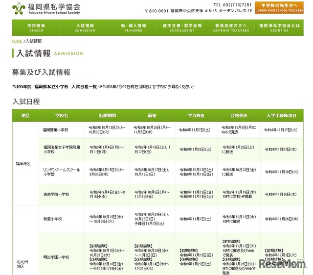 私立小学校の入試情報