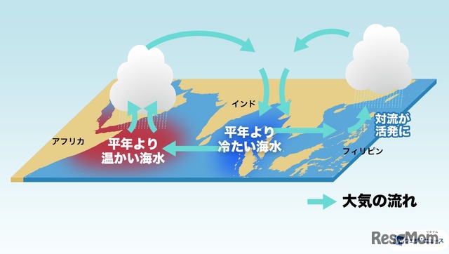 正のインド洋ダイポールモード現象　模式図