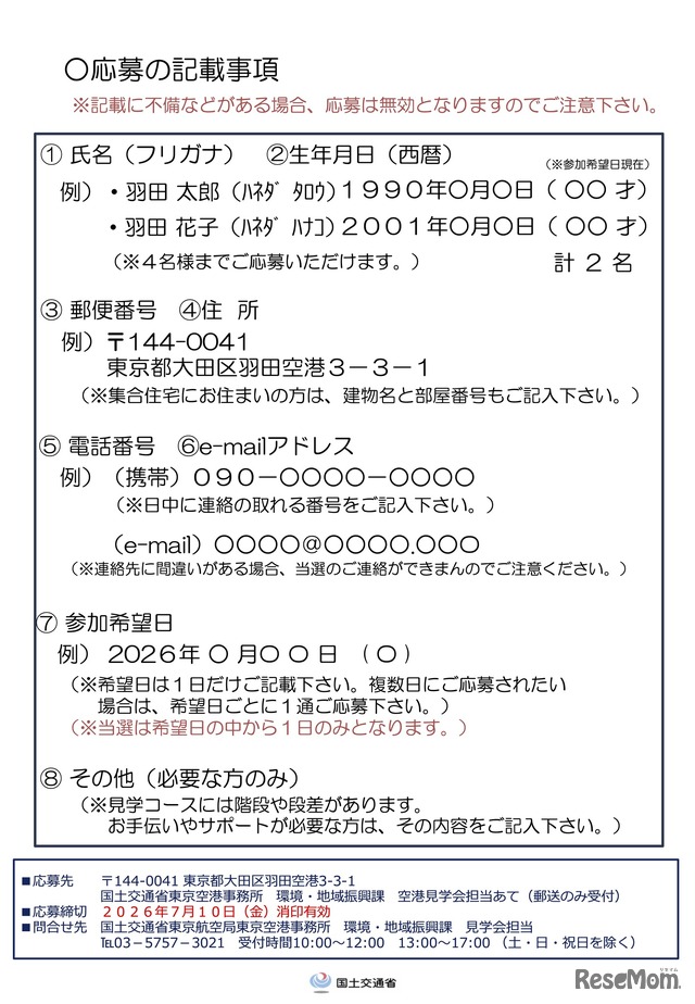 応募の記載事項