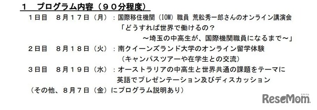 夏休み3DAYs オーストラリアにオンライン留学体験＆現地の仲間と英語で交流しよう！：プログラム