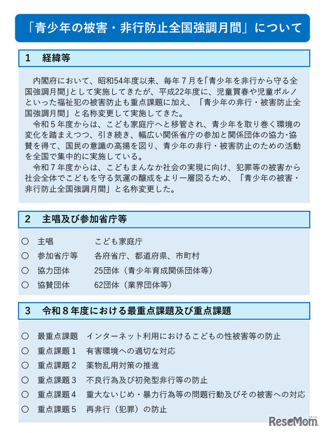 青少年の被害・非行防止全国強調月間