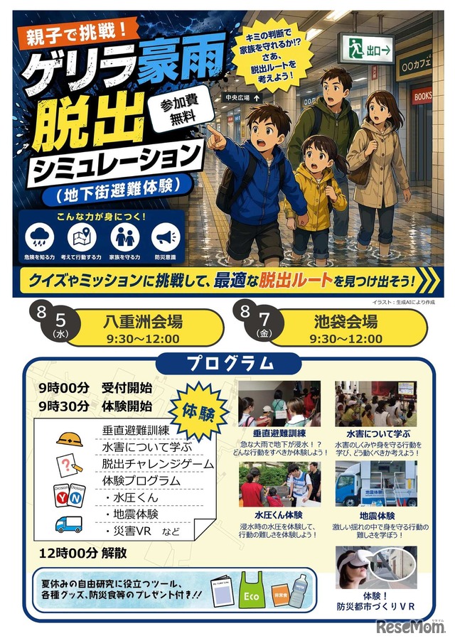 親子で挑戦！ゲリラ豪雨脱出シミュレーション（地下街避難体験）