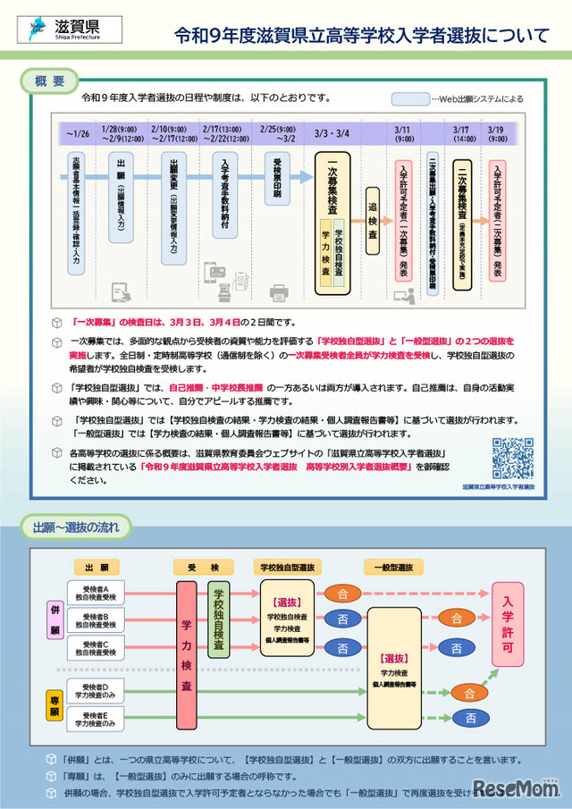 令和9年度滋賀県立高等学校入学者選抜の日程や制度