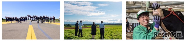 十勝地域の地域みらい留学のようす（左：北海道大樹高等学校、中：北海道鹿追高等学校、右：北海道更別農業高等学校）