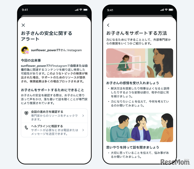 保護者向けのサポート画面