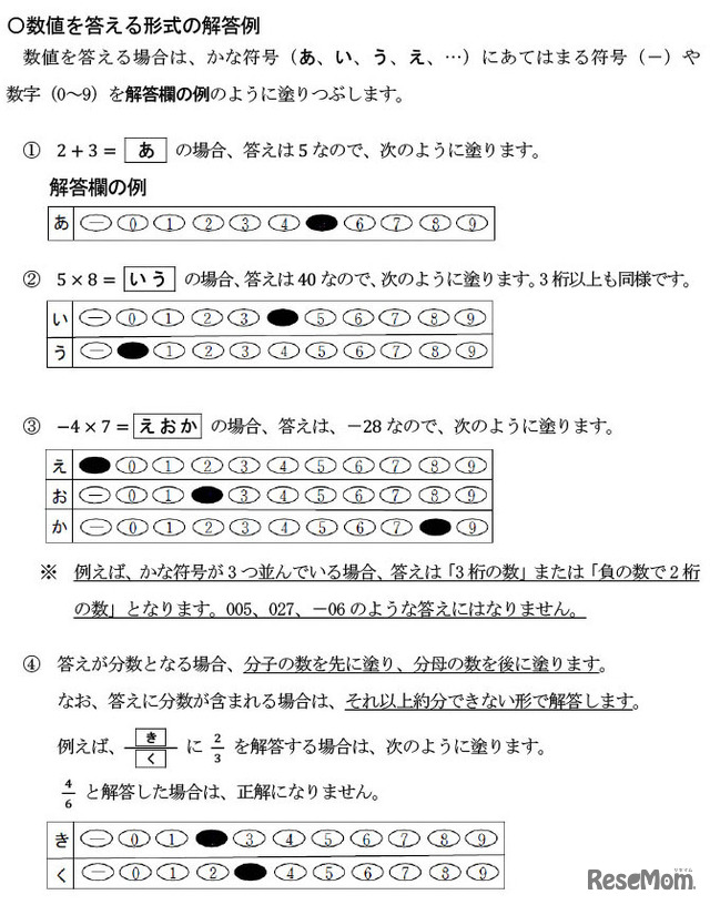 学力検査（マーク式および記述式解答）に係る注意事項